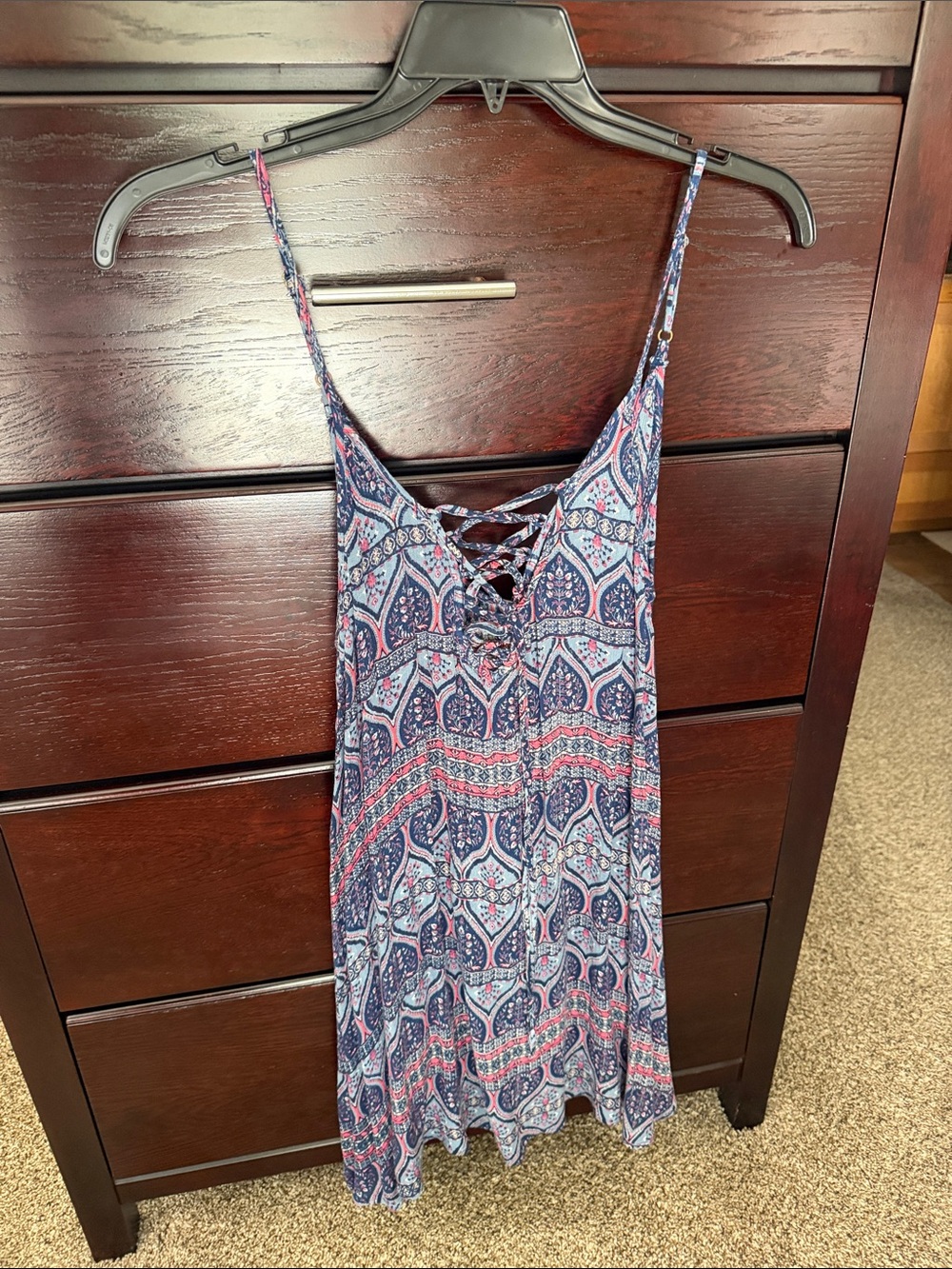 Roxy Paisley Lace-Up Swim Coverup - Navy/Pink